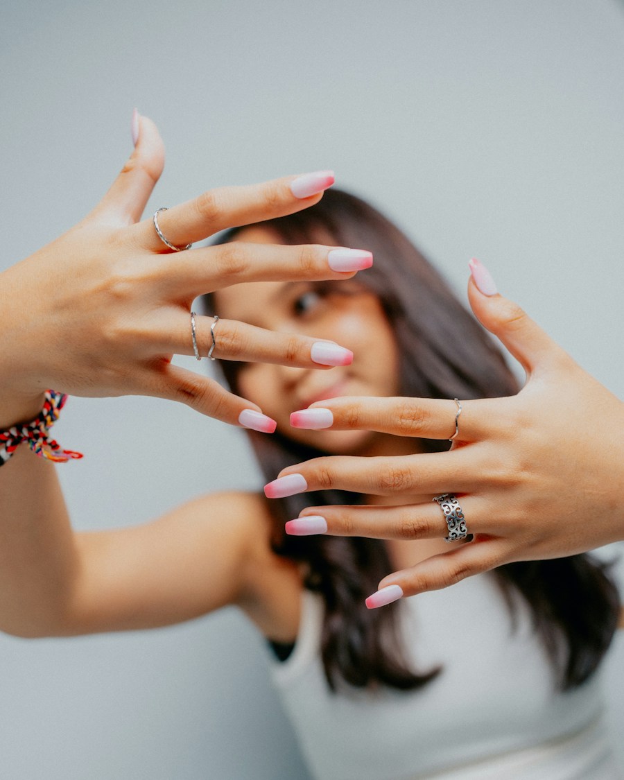 Fresh pink manicure with delicate jewelry